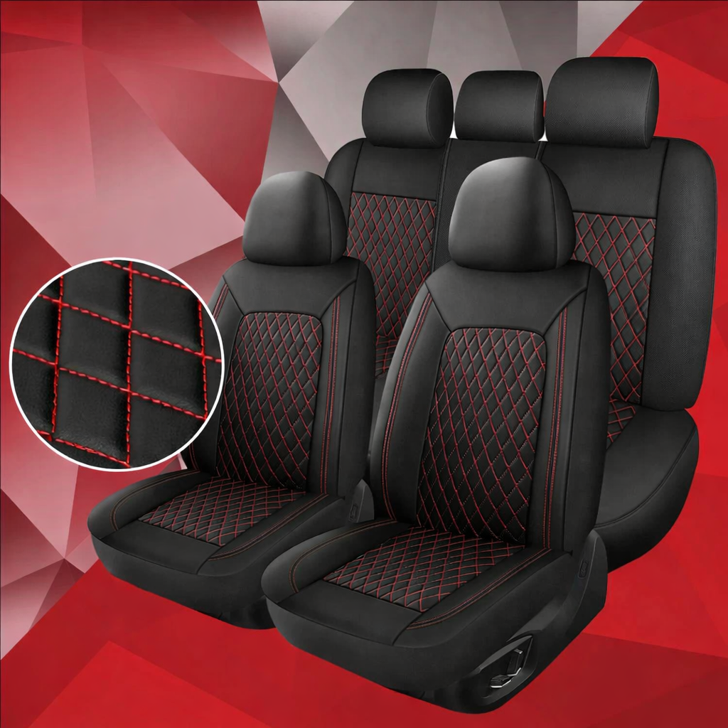 Autostoelbezüge 9-teilig – Gesteppte PU-Oberfläche & Universelle Passform