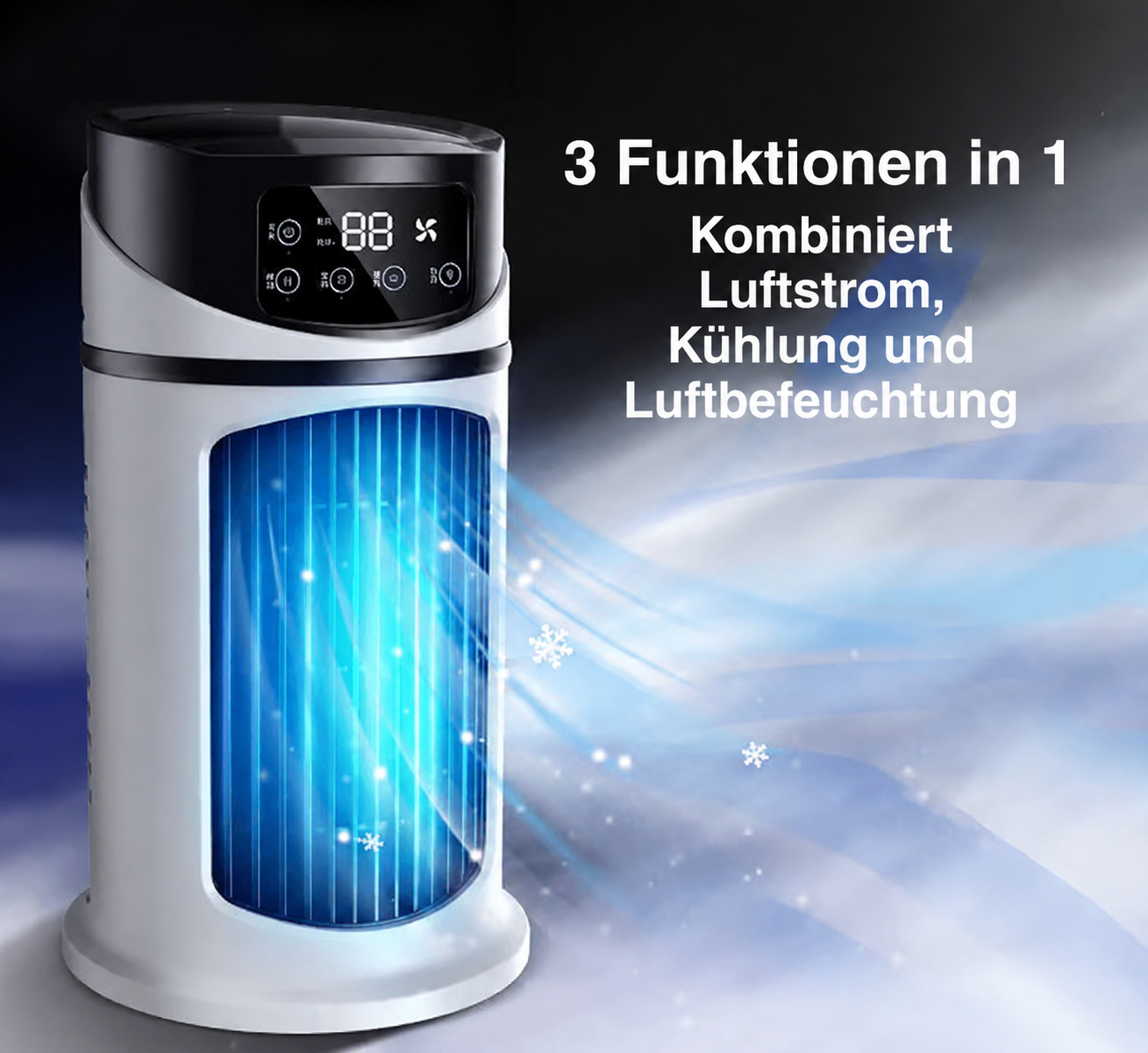 Mini Klimaanlage 3-in-1 – Ventilator mit Luftkühlung und Befeuchtung