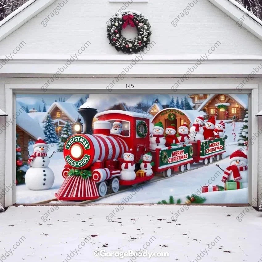 Christmas Choo-Choo Festive Garage Door Cover with Holiday Train Design 1