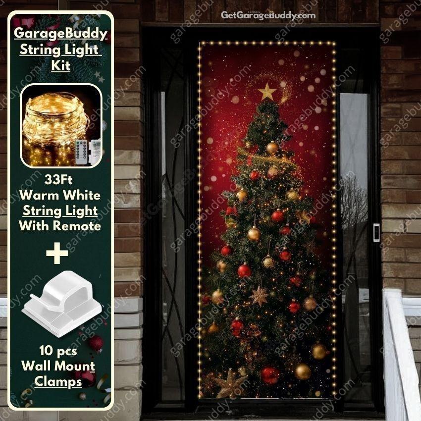 Christmas Door Cover - Stretch Fit Holiday Decoration with Tree Design 1