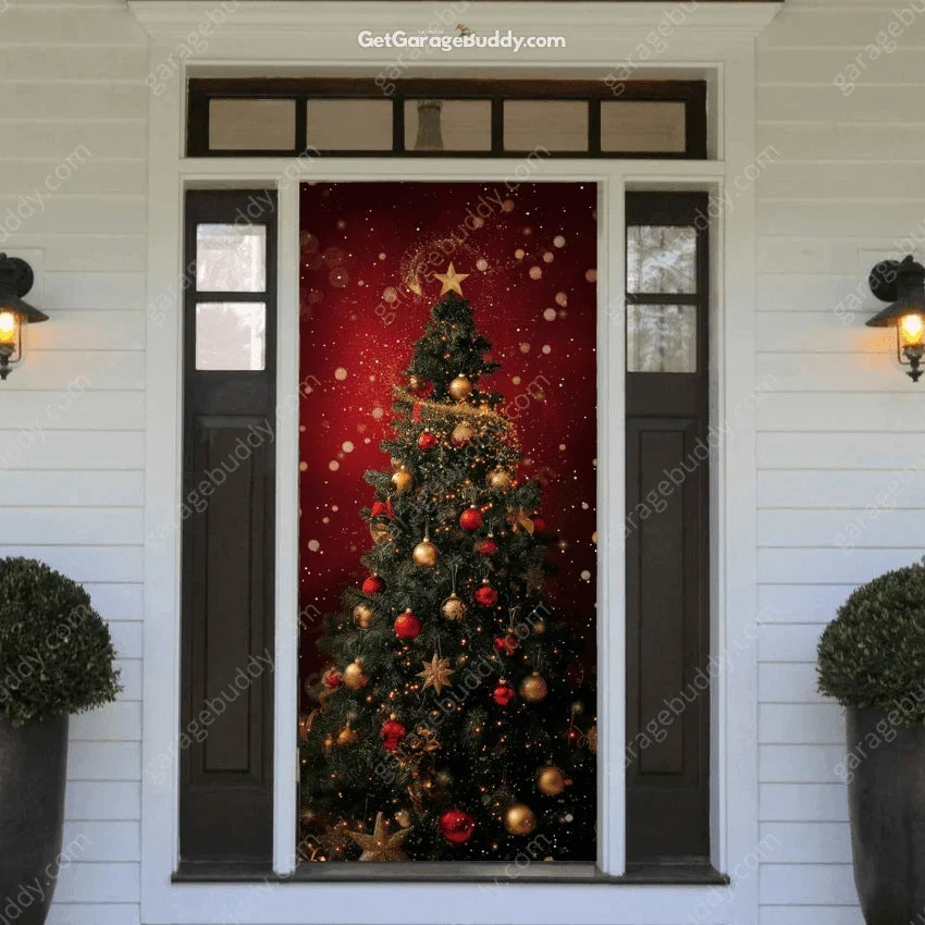 Christmas Door Cover with Elastic Corners for Easy Holiday Decoration 14
