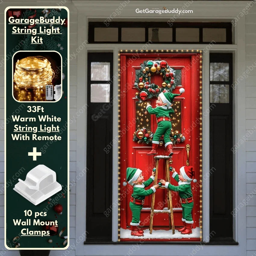 Christmas Door Cover with Elastic Corners for Easy Holiday Decoration 17