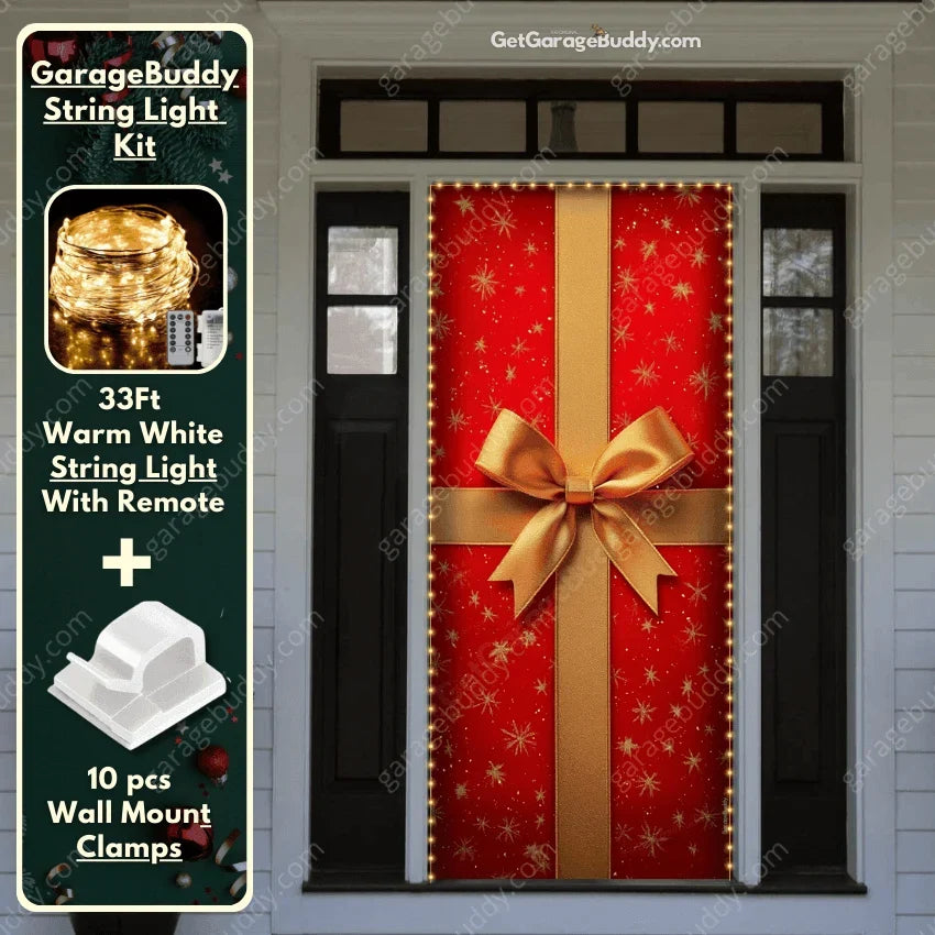 Christmas Door Cover with Elastic Corners for Easy Holiday Decoration 2
