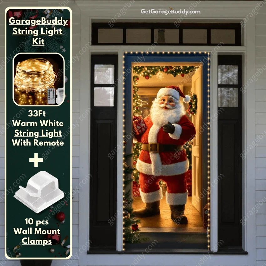Christmas Door Cover with Elastic Corners for Easy Holiday Decoration 22
