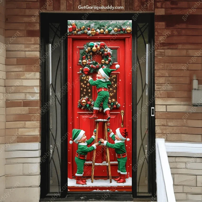 Christmas Door Cover with Elastic Corners for Easy Holiday Decoration 3