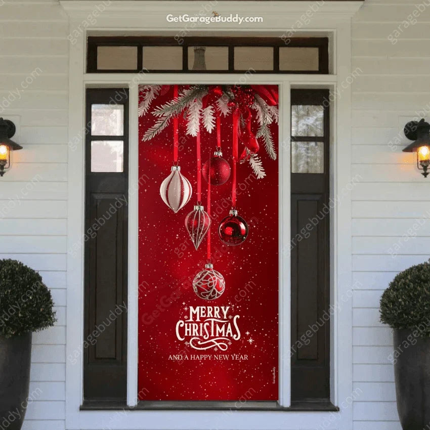 Christmas Door Cover with Elastic Corners for Easy Holiday Decoration 7