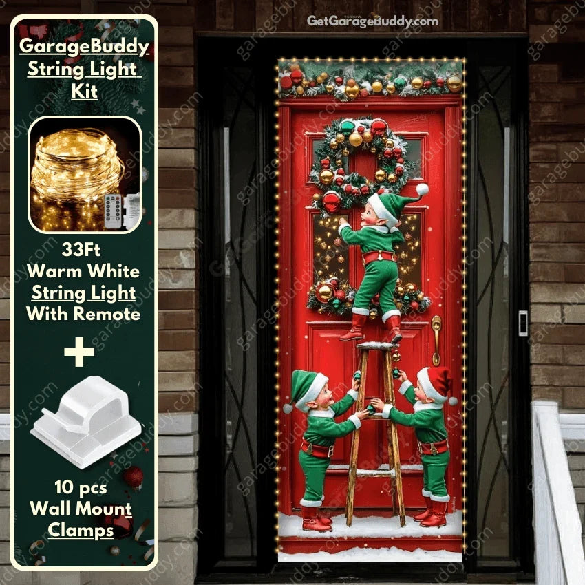 Christmas Door Cover with Elastic Corners for Easy Holiday Decoration 8