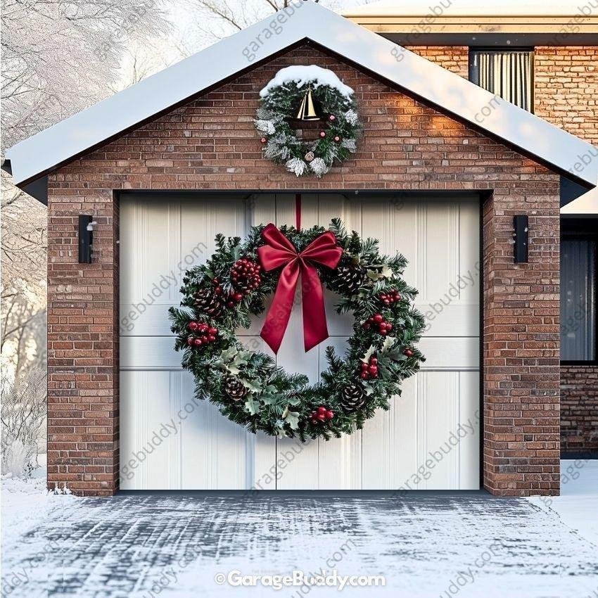 Christmas Garage Door Cover with Large Wreath for Holiday Outdoor Decor 0