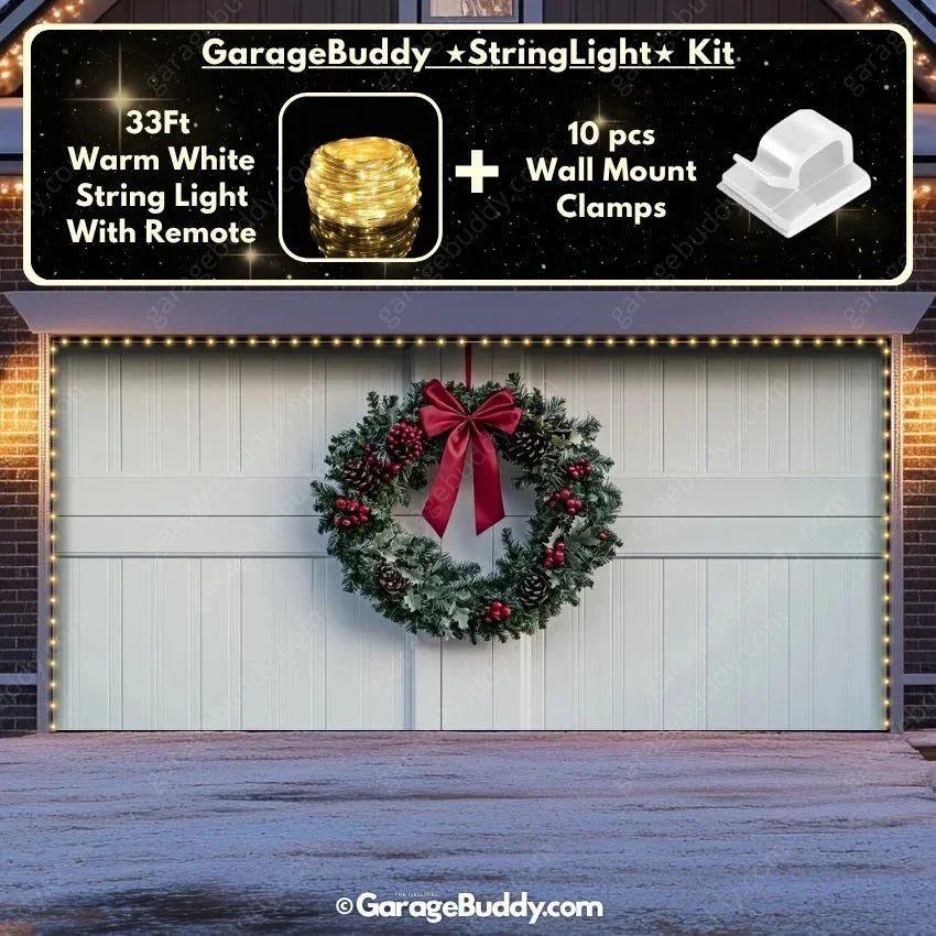 Christmas Garage Door Cover with Large Wreath for Holiday Outdoor Decor 12