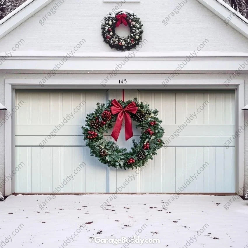 Christmas Garage Door Cover with Large Wreath for Holiday Outdoor Decor 1
