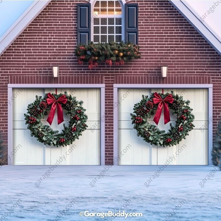 Christmas Garage Door Cover with Large Wreath for Holiday Outdoor Decor 6