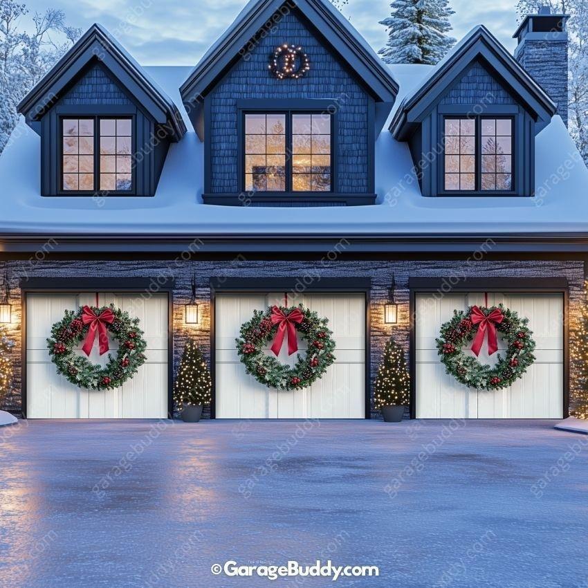 Christmas Garage Door Cover with Large Wreath for Holiday Outdoor Decor 7