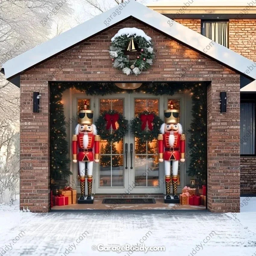 Christmas Garage Door Cover with Nutcracker Guards for Festive Outdoor Decor 0