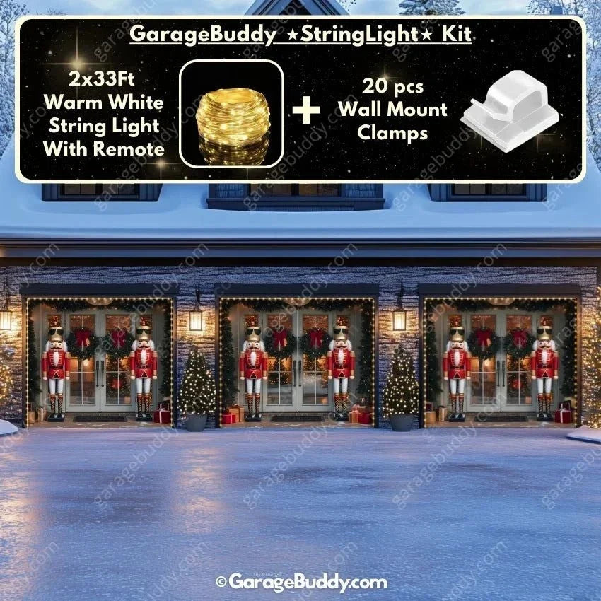 Christmas Garage Door Cover with Nutcracker Guards for Festive Outdoor Decor 11
