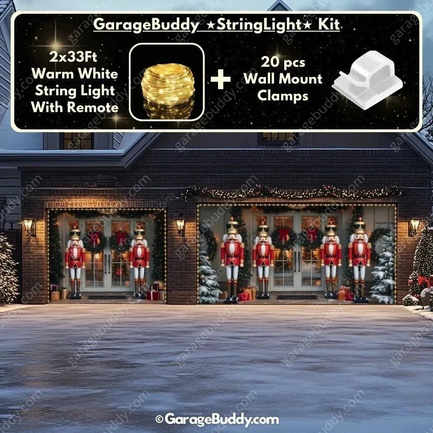 Christmas Garage Door Cover with Nutcracker Guards for Festive Outdoor Decor 12