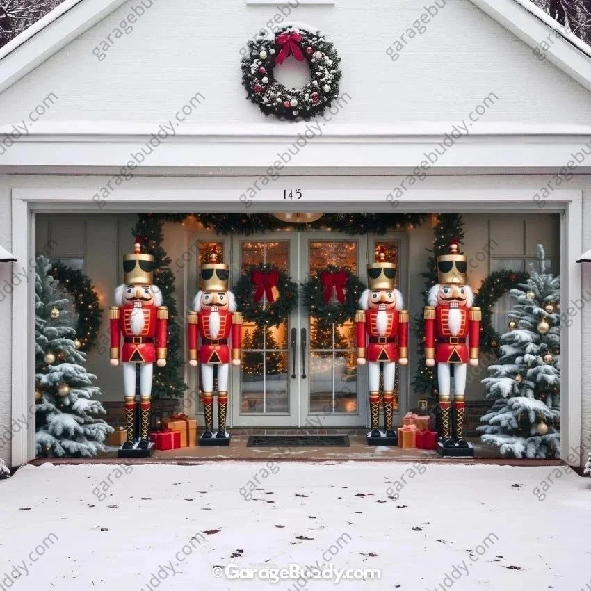 Christmas Garage Door Cover with Nutcracker Guards for Festive Outdoor Decor 1