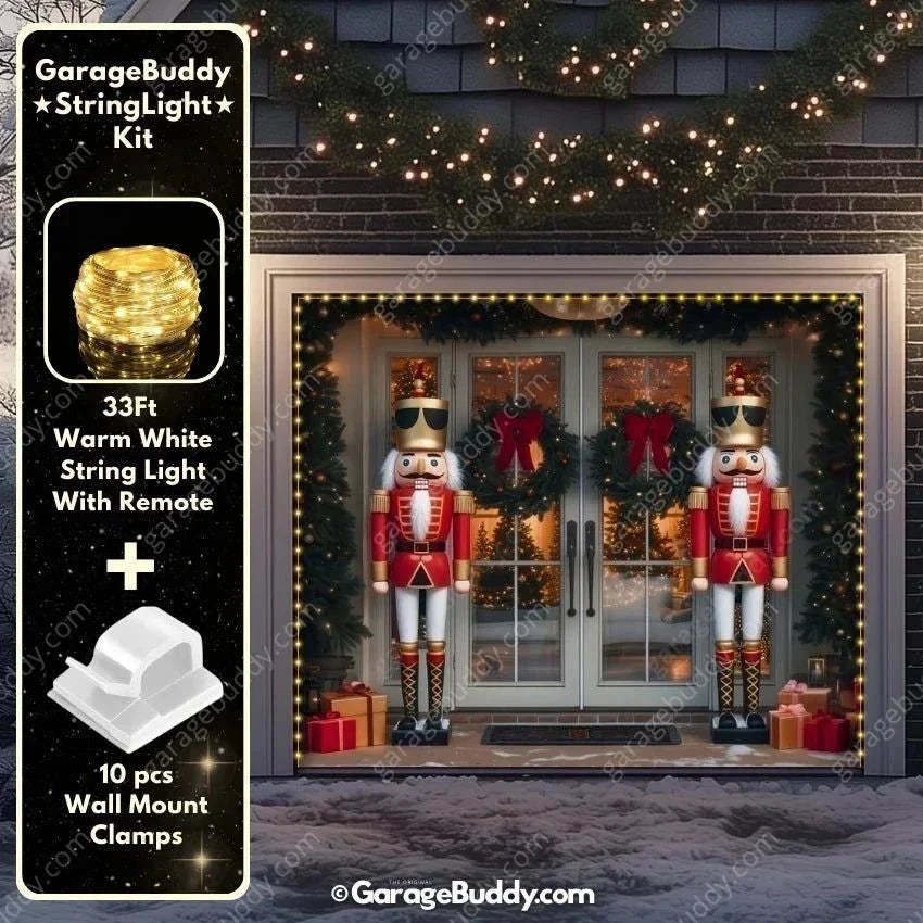 Christmas Garage Door Cover with Nutcracker Guards for Festive Outdoor Decor 6