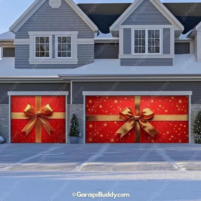 Christmas Garage Door Cover with Oversized Ribbon, Holiday Decor for Festive Curb Appeal 7