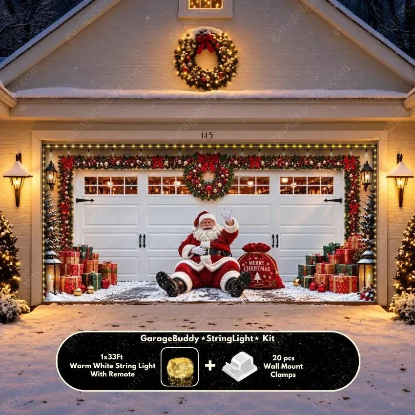 Christmas Garage Door Cover with Santa, Lights, Wreaths & Gifts - Holiday Decor 10