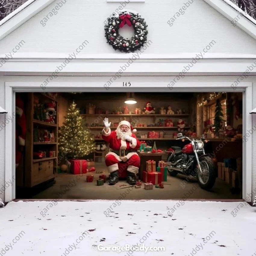 Christmas Garage Door Cover with Santa's Vintage Truck and Gifts for Holiday Decor 7