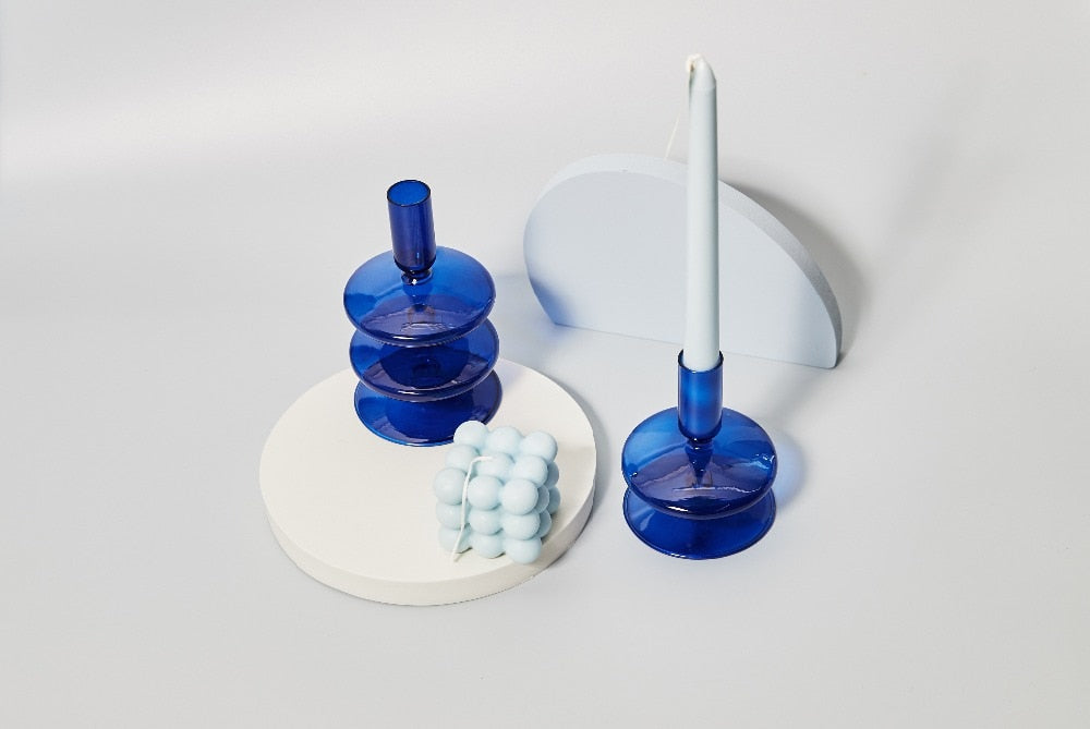 Aurelio – Kerzenhalter aus mundgeblasenem Glas in Kobaltblau
