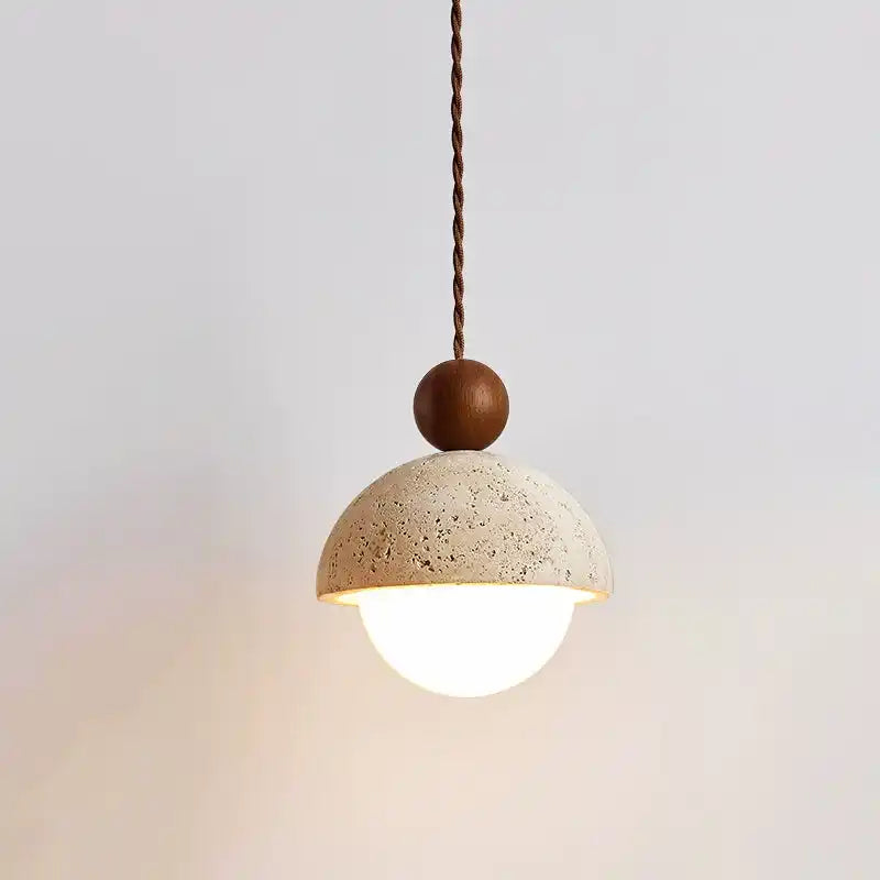 Coraline Retro Wabi-Sabi Travertine Stone Dome Pendant Light 0