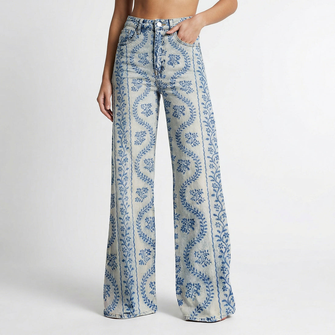 Vintage Wide Leg Bloemenbroek – Comfortabele Flared Damespants Vestragear