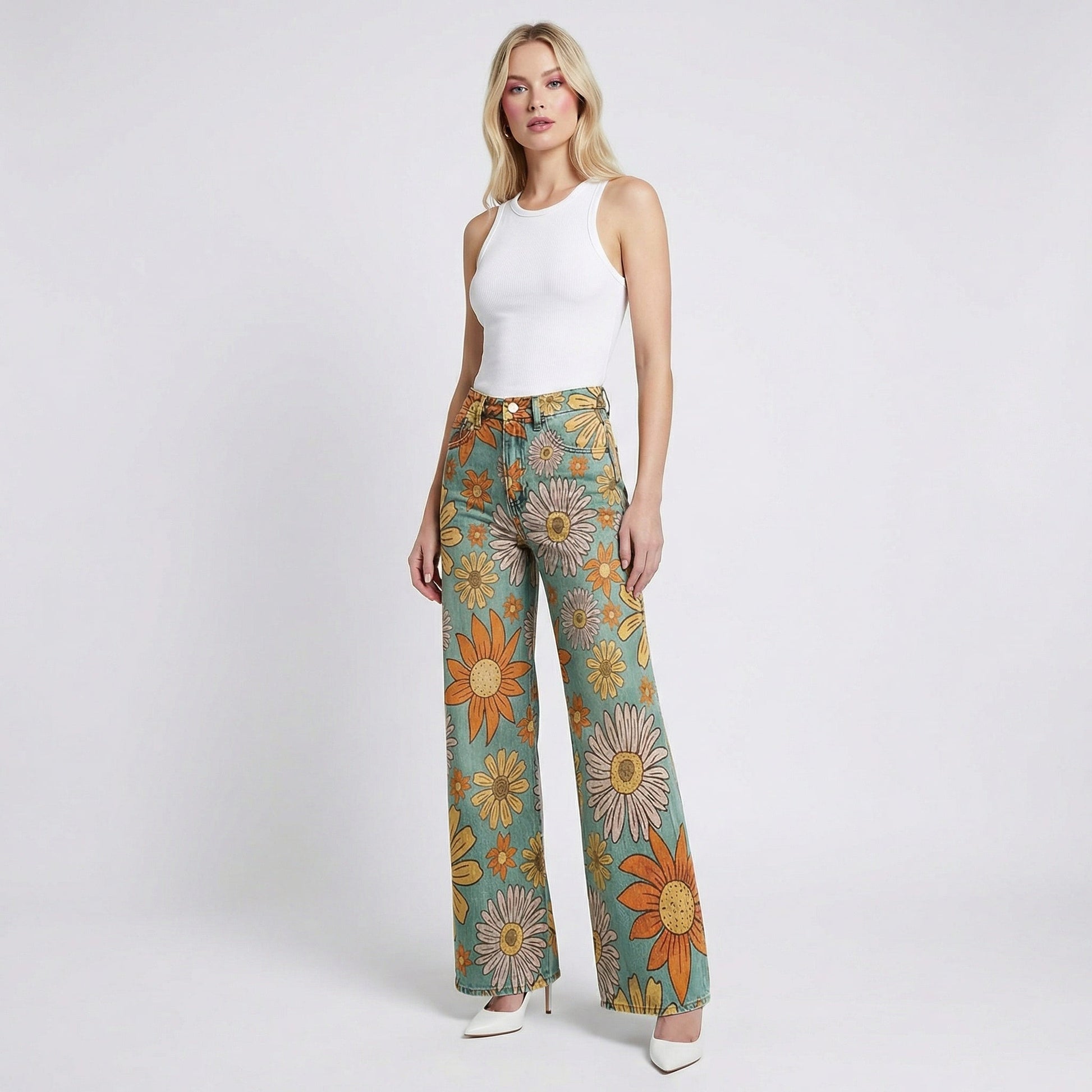 Vintage Wide Leg Bloemenbroek – Comfortabele Flared Damespants Vestragear
