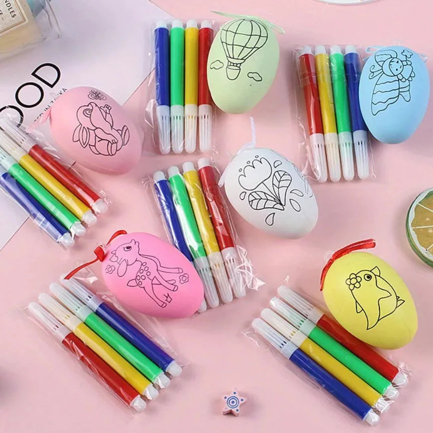 DIY Handgeschilderde Paaseieren Set voor Kinderen met 4 Gekleurde Markeringen 0