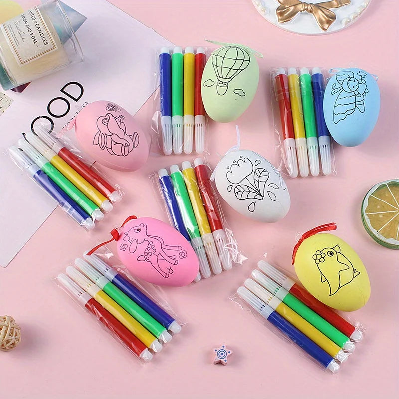 DIY Handgeschilderde Paaseieren Set voor Kinderen met 4 Gekleurde Markeringen 5