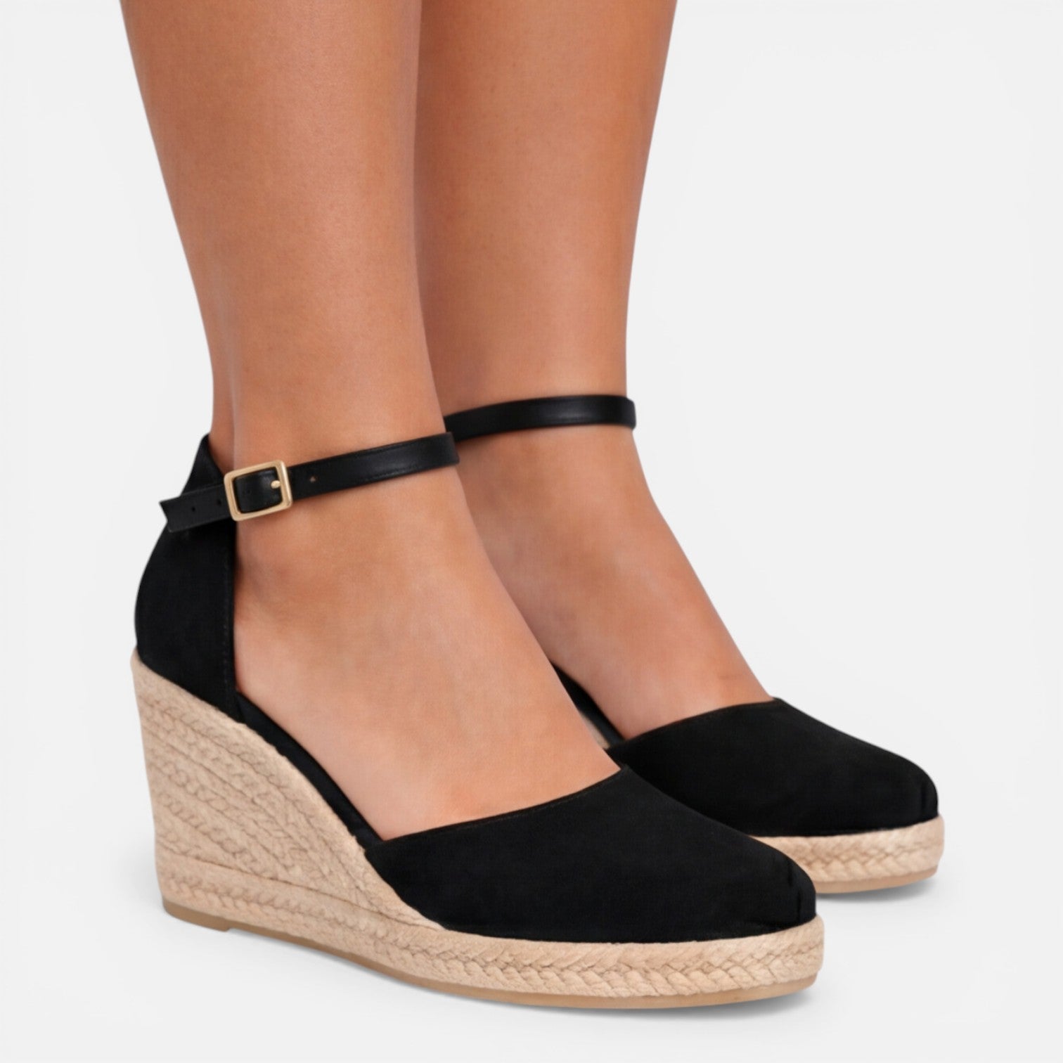 Damen-Keilsandalen mit geschlossener Zehenpartie und Knöchelriemen für den Sommer 0