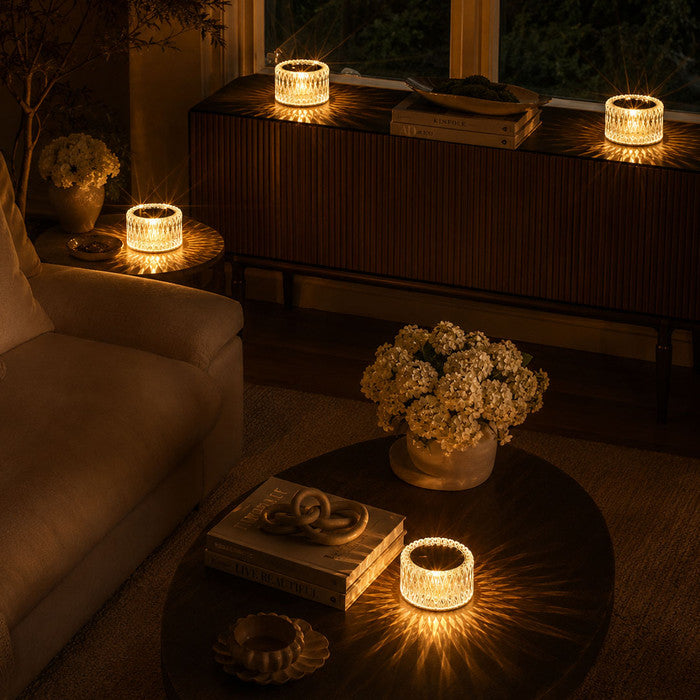 Tischlampe in Diamantform – facettierter Kristall-Look mit drei Lichtstufen