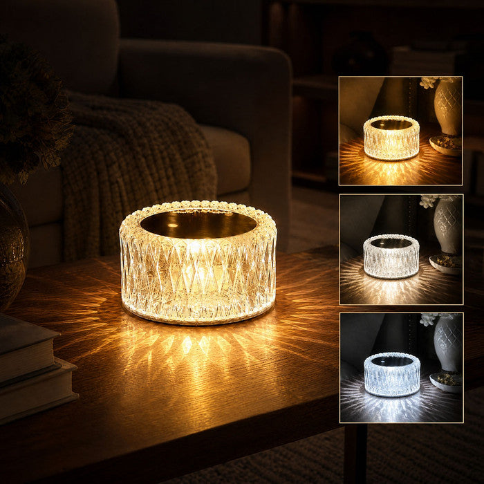 Tischlampe in Diamantform – facettierter Kristall-Look mit drei Lichtstufen