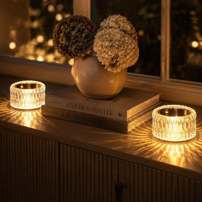 Tischlampe in Diamantform – facettierter Kristall-Look mit drei Lichtstufen