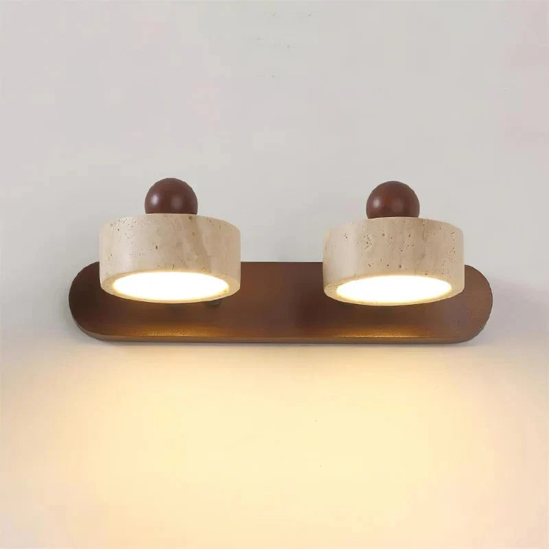 Dēmētēr Contemporary Natural LED Travertine Wood Wall Sconce 13