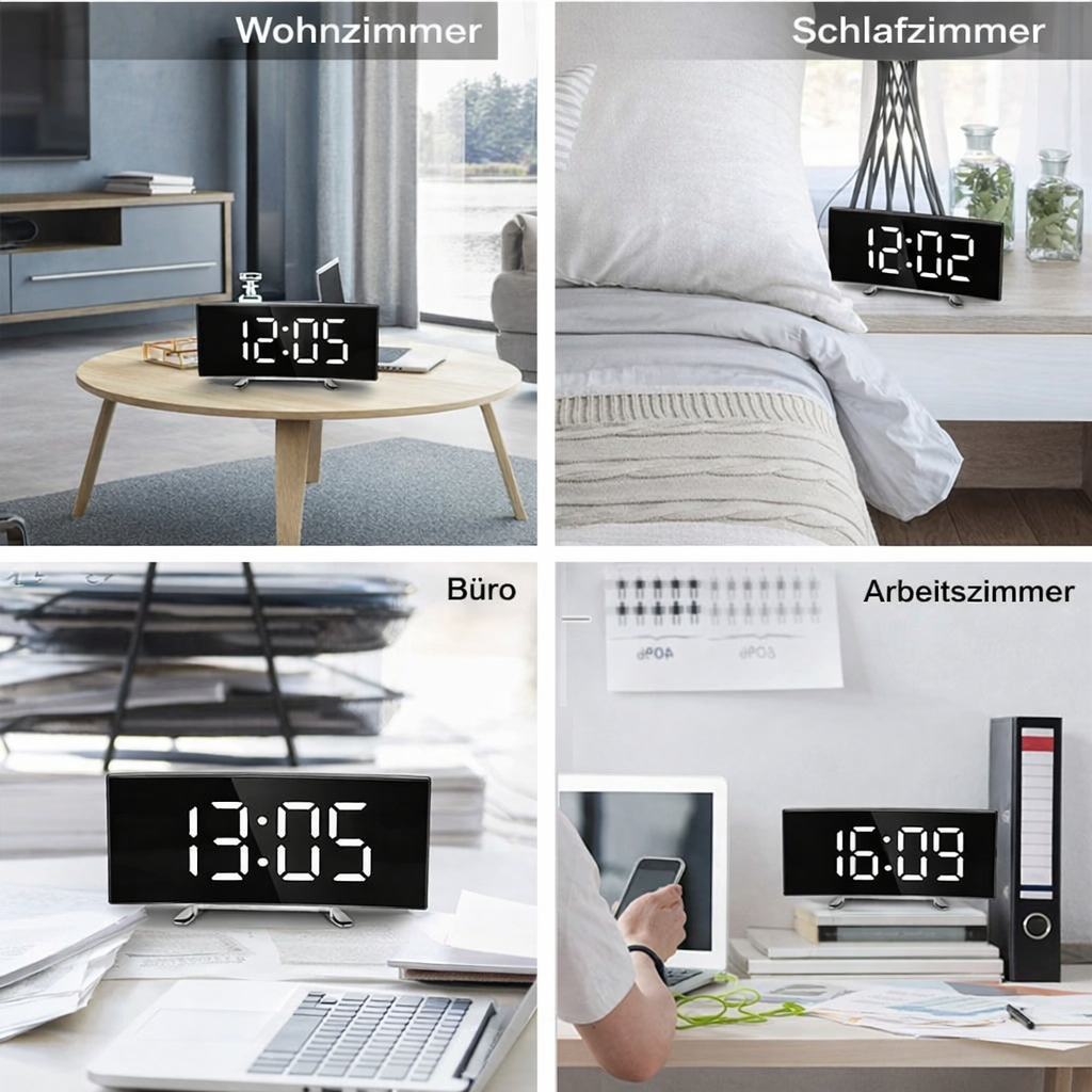 Digitaler Wecker mit gebogenem LED-Display, automatischer Dimmung und Snooze-Funktion 1