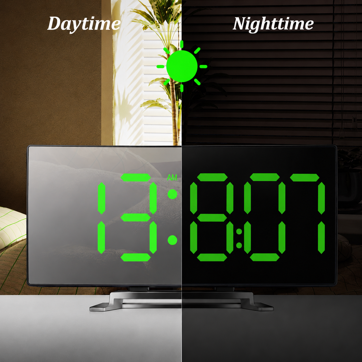 Digitaler Wecker mit gebogenem LED-Display, automatischer Dimmung und Snooze-Funktion 2