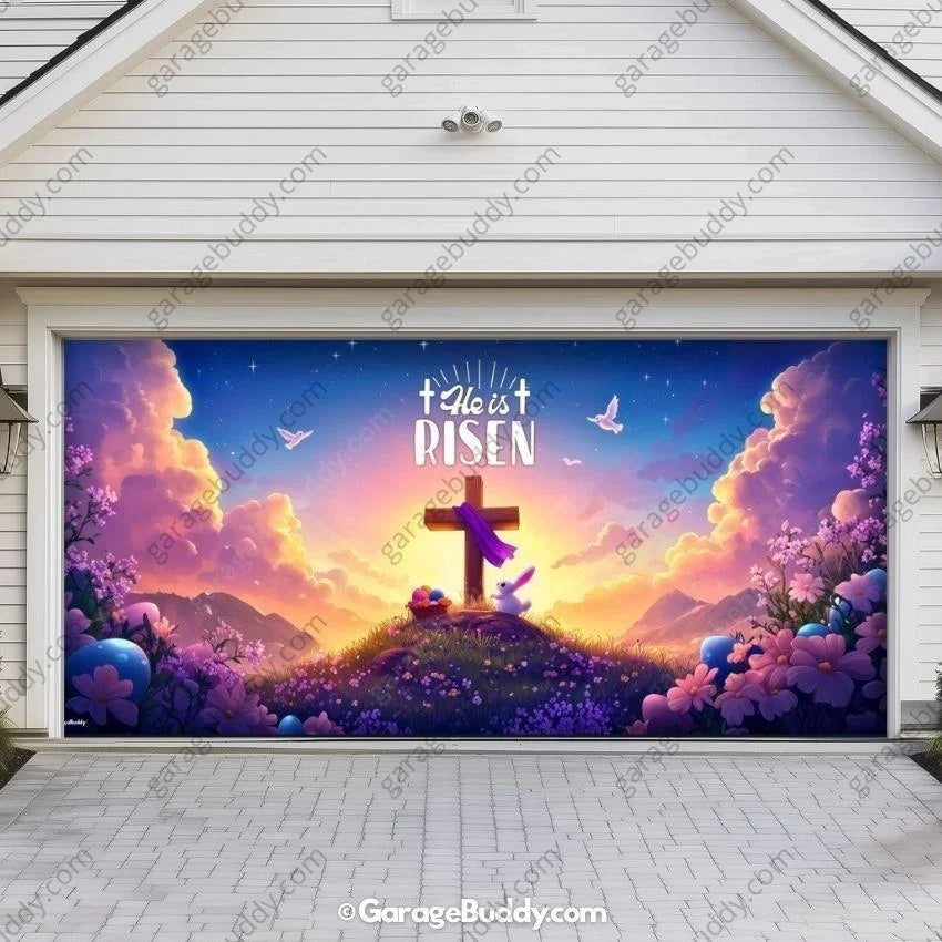 Easter Garage Door Cover – He Is Risen Design, Weather-Resistant, Easy Installation 1