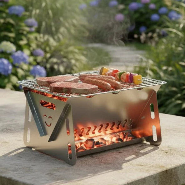 GRILLFOLD – Portable Stainless Steel Charcoal Grill for Outdoor Cooking Vestragear