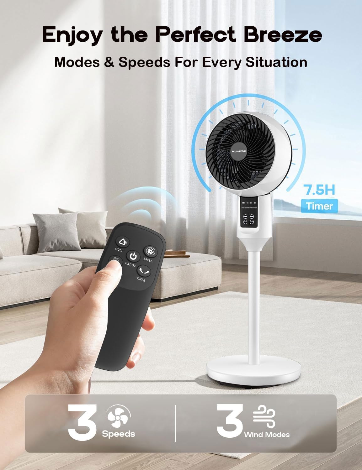 Einstellbarer Standventilator mit 3D-Oszillation – Aerion 4