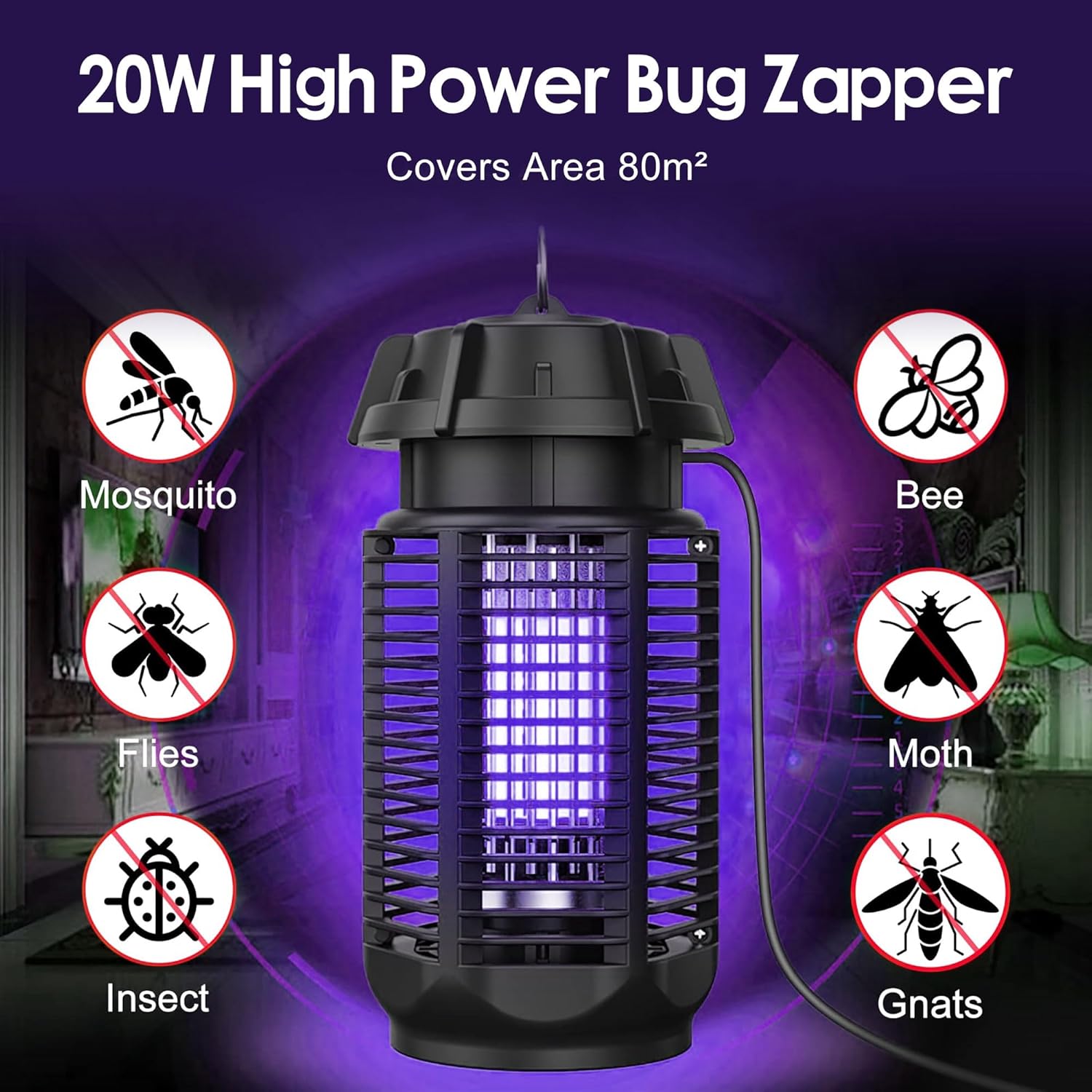 Elektrischer Insektenvernichter mit 20W UV-Licht und 4200V Netz, IPX4 wasserdicht – Zeytra 1
