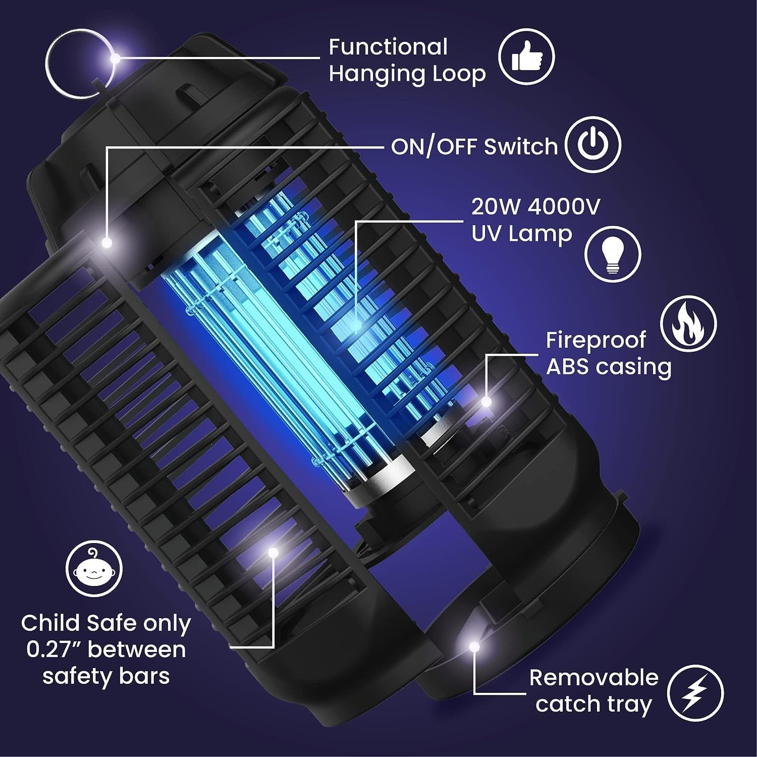 Elektrischer Insektenvernichter mit 20W UV-Licht und 4200V Netz, IPX4 wasserdicht – Zeytra 3