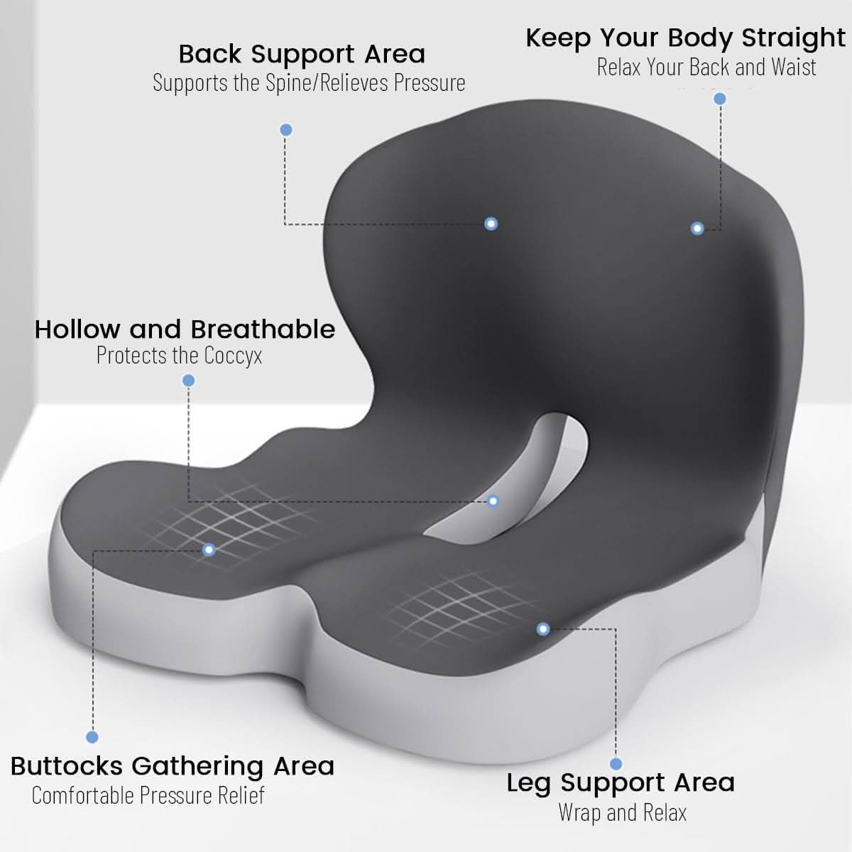 Coussin d'assise – Forme ergonomique avec mousse à mémoire respirante et dessous antidérapant