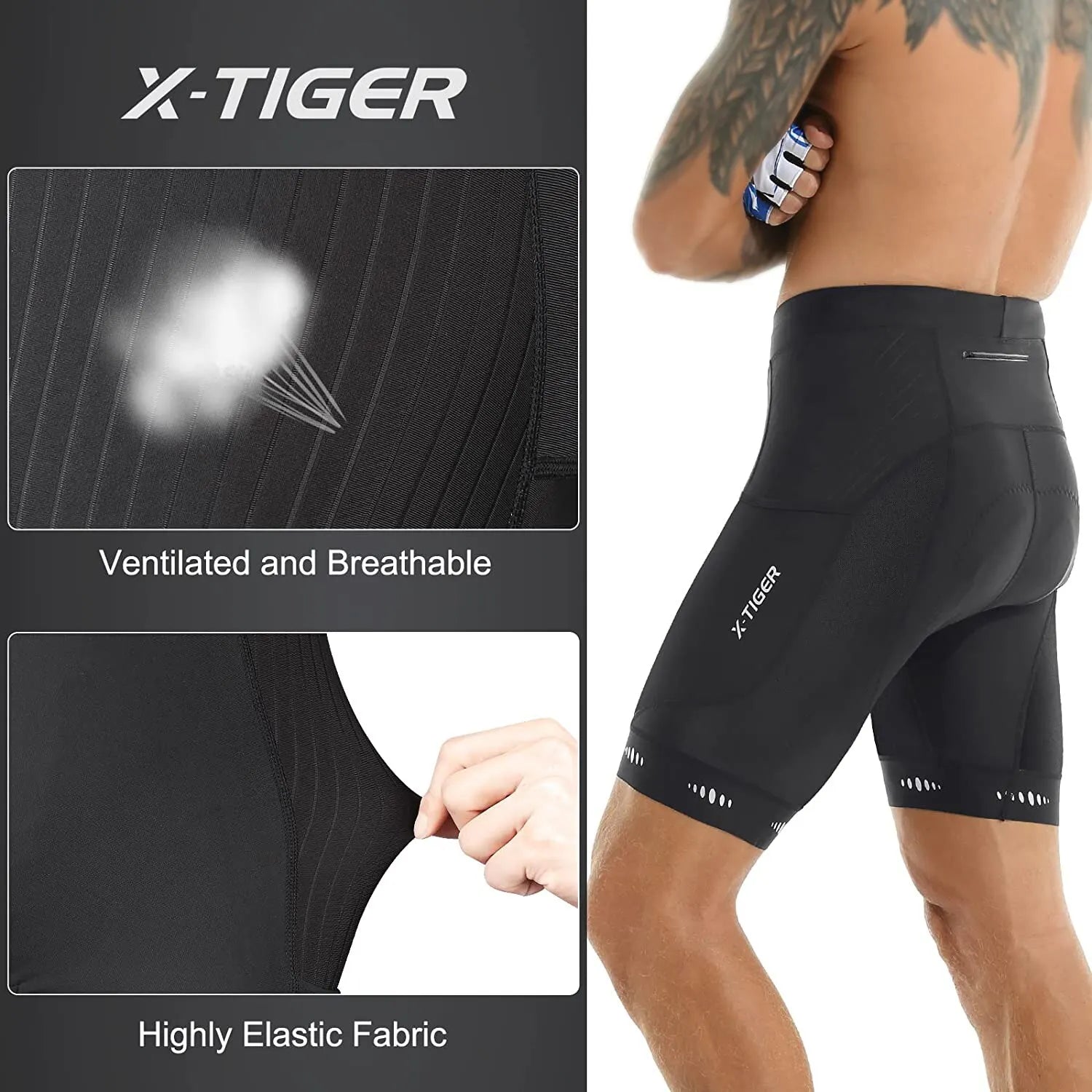 Fietsbroek Heren met 5D Gel Padding voor Mountainbike en Racefiets, Ademend en Reflecterend 3