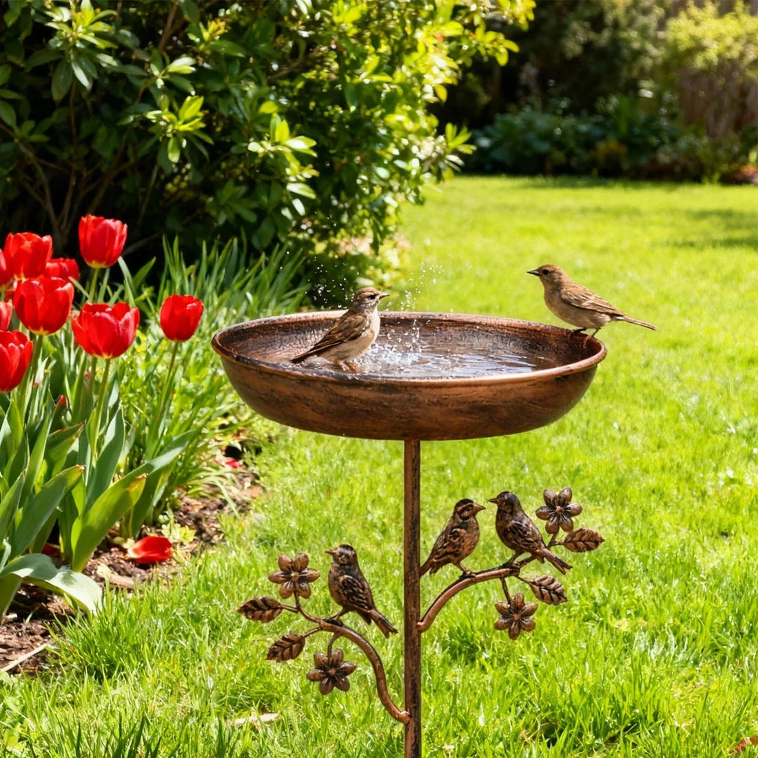 Gartenvogeltränke mit Metallspieß und flacher Schale für Wildvögel, sicherer Stand 0