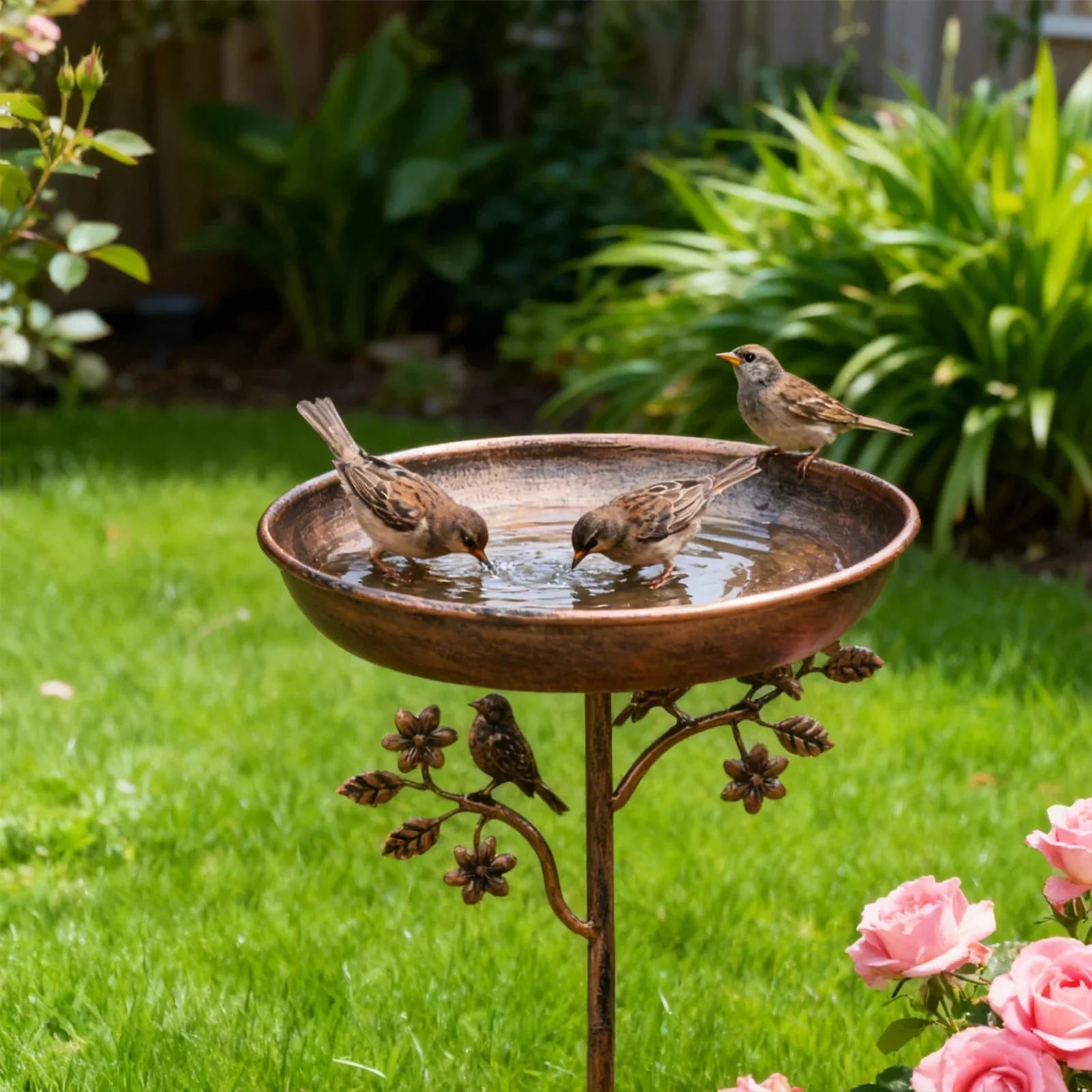 Gartenvogeltränke mit Metallspieß und flacher Schale für Wildvögel, sicherer Stand 2