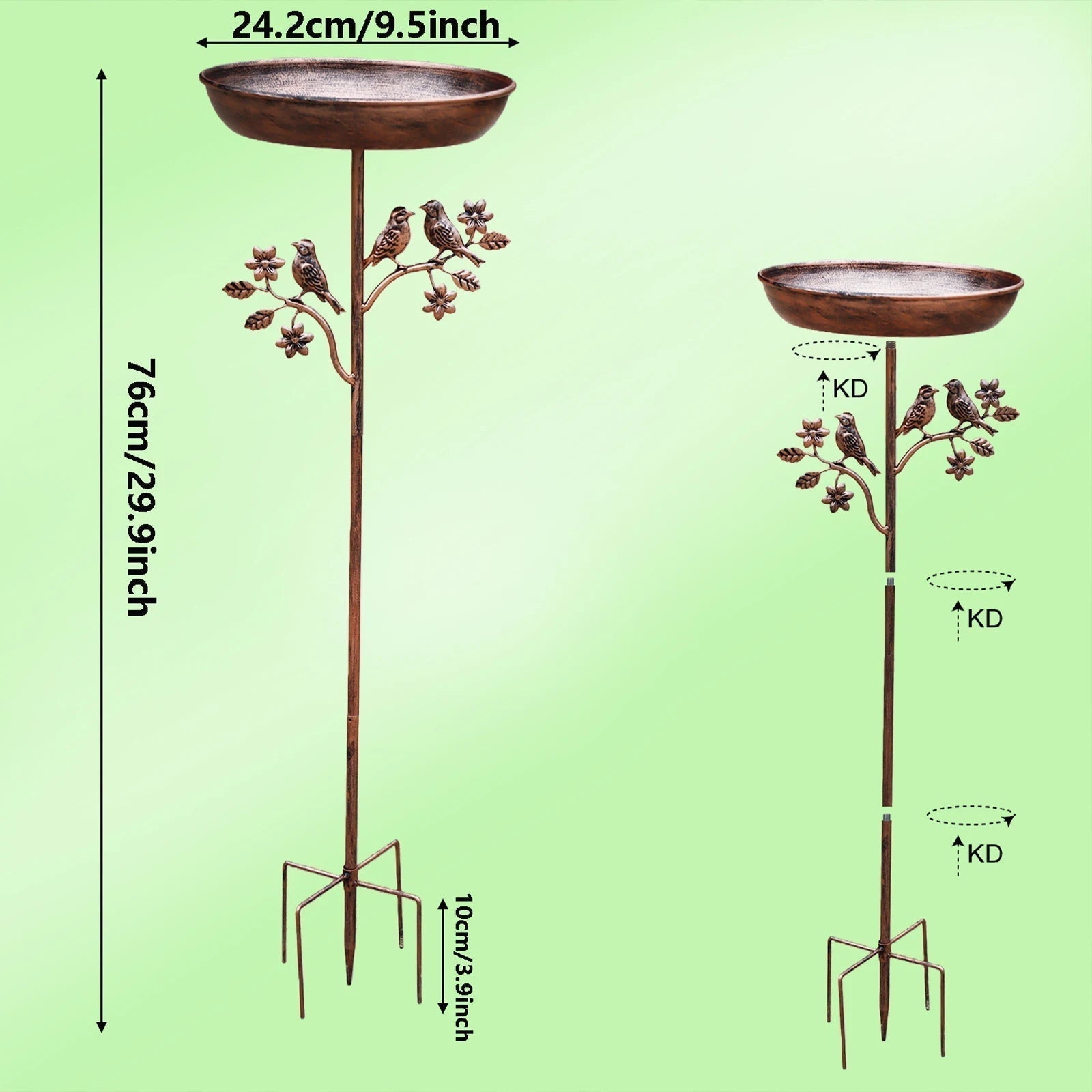 Gartenvogeltränke mit Metallspieß und flacher Schale für Wildvögel, sicherer Stand 6