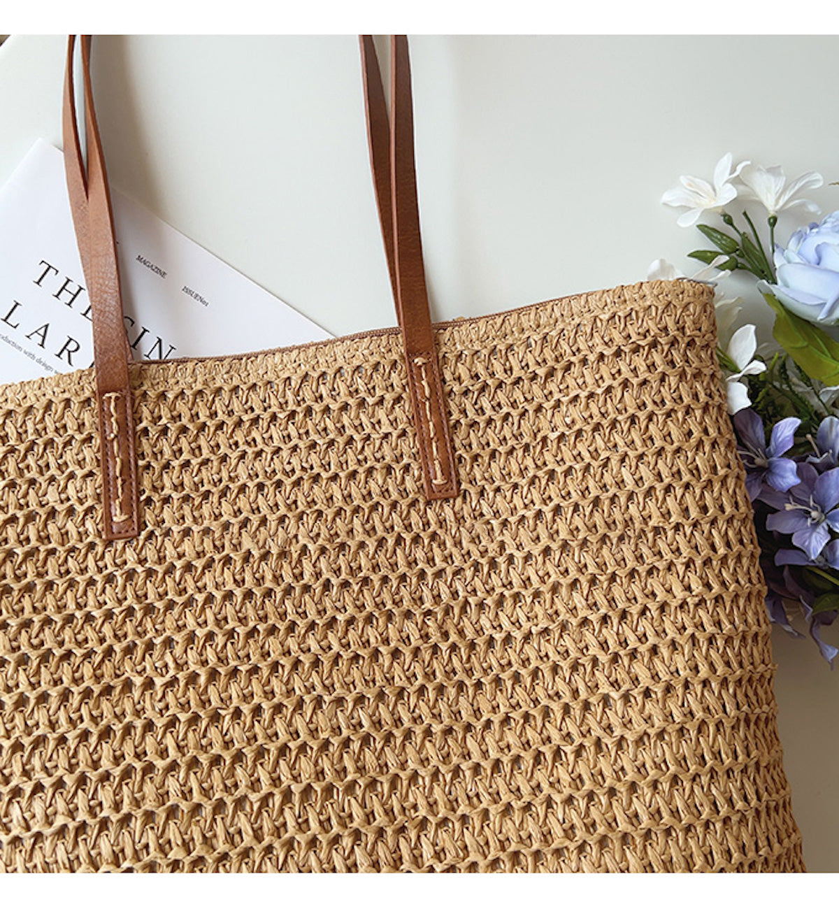 Geflochtene Korbtasche mit Lederhenkeln – SummerBreeze Tote 1