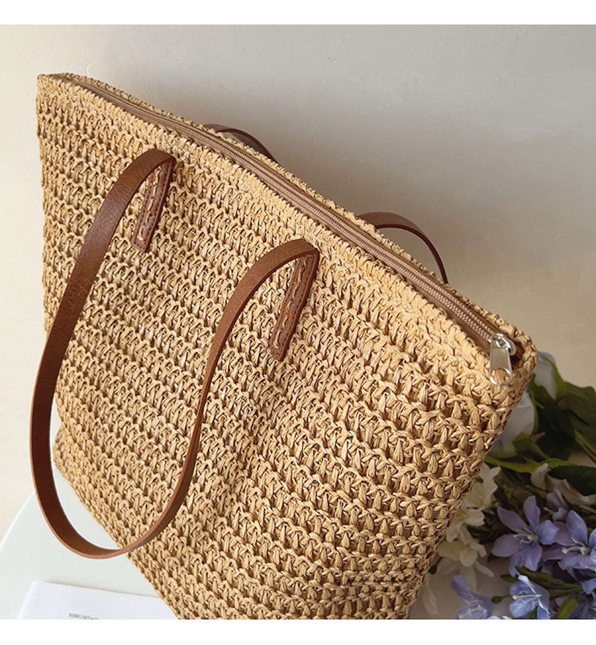 Geflochtene Korbtasche mit Lederhenkeln – SummerBreeze Tote 2