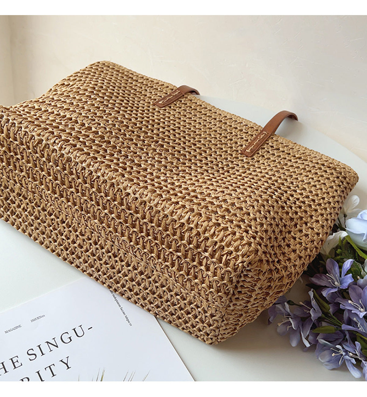 Geflochtene Korbtasche mit Lederhenkeln – SummerBreeze Tote 3